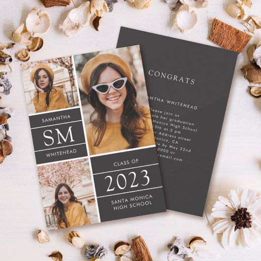 モノグラムモダンフォトコラージュソフトブラック 案内状