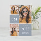 モノグラムモダンフォトコラージュダスティブルー 案内状 (スタンド正面)