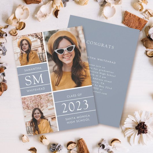 モノグラムモダンフォトコラージュダスティブルー 案内状