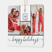 モノグラムモダンフォトコラージュハッピーホリデーホワイト セラミックオーナメント (左)