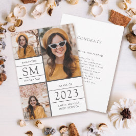 モノグラムモダンフォトコラージュ白卒業 案内状