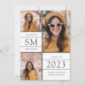 モノグラムモダンフォトコラージュ白卒業 案内状 (正面)