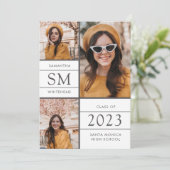 モノグラムモダンフォトコラージュ白卒業 案内状 (スタンド正面)