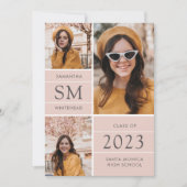 モノグラムモダンフォトコラージュ赤面卒業 案内状 (正面)