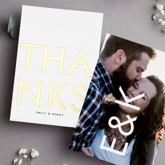 モノグラムモダンフォトTWOありがとう金ゴールド 箔招待状