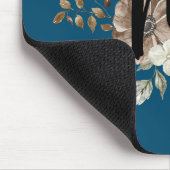 モノグラムモダンフローライニシャルネイビーブルー マウスパッド (コーナー)