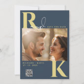 モノグラムモダンブライトはっきりしたネイビーブルー写真 招待状 (正面)