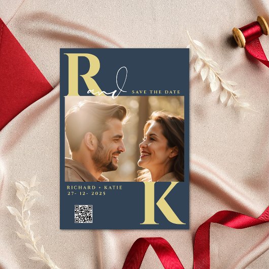 モノグラムモダンブライトはっきりしたネイビーブルー写真 招待状