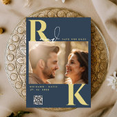 モノグラムモダンブライトはっきりしたネイビーブルー写真 招待状