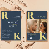 モノグラムモダンブライトはっきりしたネイビーブルー写真 招待状