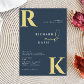 モノグラムモダンブライトはっきりしたネイビーブルー写真 招待状