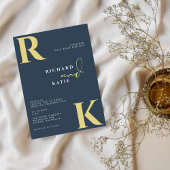 モノグラムモダンブライトはっきりしたネイビーブルー写真 招待状