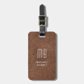モノグラムモダンブラウンフェイクレザーテクスチャ ラゲッジタグ (正面縦)