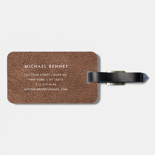 モノグラムモダンブラウンフェイクレザーテクスチャ ラゲッジタグ (裏面横)