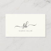 モノグラムモダンブラシスクリプトブラックアイボリーシンプル 名刺 (正面)