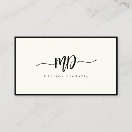 モノグラムモダンブラシスクリプトブラックアイボリースタイリッシュ 名刺 (正面)