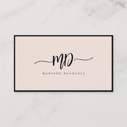 モノグラムモダンブラシスクリプトブラック赤面スタイリッシュ 名刺 (正面)