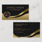 モノグラムモダンブラックおよび金ゴールドダイナミックライン 名刺 (正面/裏面)