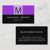 モノグラムモダンブラックとバイオレットの背景 名刺 (正面/裏面)