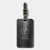 モノグラムモダンブラックグレーブラッシュグラムメタリック ラゲッジタグ (正面縦)