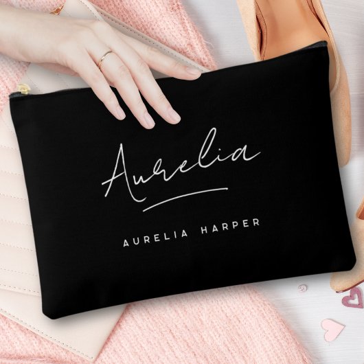 モノグラムモダンブラックスクリプト名トレンディー署名 アクセサリーポーチ