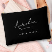 モノグラムモダンブラックスクリプト名トレンディー署名 アクセサリーポーチ