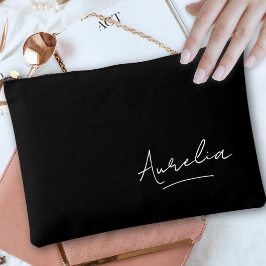 モノグラムモダンブラックスクリプト署名名トレンディー アクセサリーポーチ