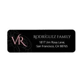 モノグラムモダンブラックピンクローズ差出人住所 ラベル