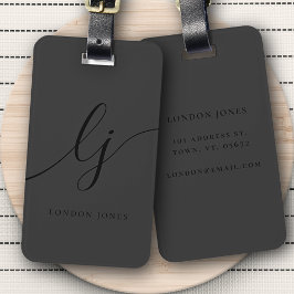 モノグラムモダンブラック書道スクリプエレガントト ラゲッジタグ