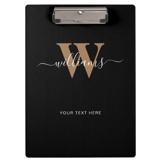 モノグラムモダンブラック金ゴールドスクリプトイニシャル名 クリップボード (正面)