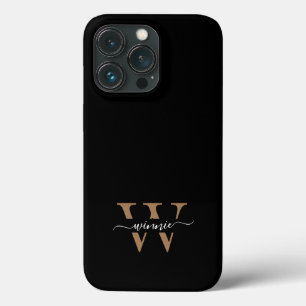 モノグラムモダンブラック金ゴールドスクリプト名 iPhone 13 PROケース