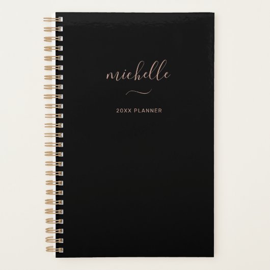 モノグラムモダンブラック金ゴールドスクリプト月次ウィークリー プランナー手帳 (正面)