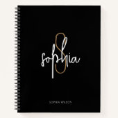 モノグラムモダンブラック金ゴールドビジネススクール ノートブック (正面)