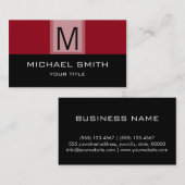 モノグラムモダンブラック&バーンドレッド背景 名刺 (正面/裏面)