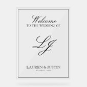 モノグラムモダンブラック&ホワイトのスクリプトへようこそ アクリルサイン (正面)