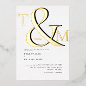 モノグラムモダンブラック&ホワイト結婚ズ金ゴールド 箔招待状 (正面)