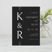 モノグラムモダンブラック&ホワイトQRコード結婚ズ 招待状 (スタンド正面)