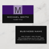 モノグラムモダンブラック&深いバイオレット背景 名刺 (正面/裏面)