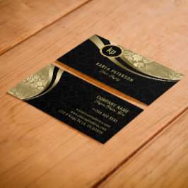 モノグラムモダンブラック&金ゴールド動的ラインビジネス 名刺