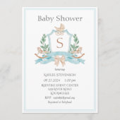 モノグラムモダンブルークレストグリーンリーベビー 招待状 (正面)