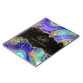 モノグラムモダンブルーグリーンゲートグリッターノート ノートブック (左側)