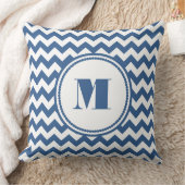 モノグラムモダンブルーシェブロン模様 クッション (ブランケット)