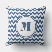 モノグラムモダンブルーシェブロン模様 クッション (正面)