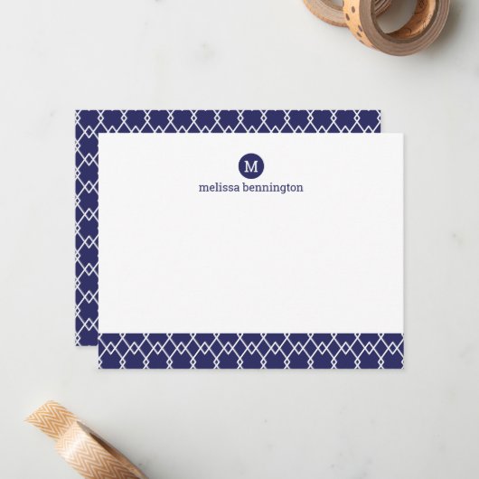 モノグラムモダンブルージオメトリックありがとう ノートカード (正面/裏面インサイチュ)