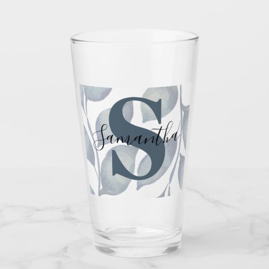 モノグラムモダンブルーリーフ タンブラーグラス (正面)