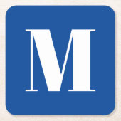 モノグラムモダンブルー白カスタムイニシャル文字 スクエアペーパーコースター (正面)