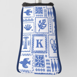 モノグラムモダンブルー白抽象芸術パターン ゴルフヘッドカバー