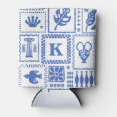 モノグラムモダンブルー白抽象芸術パターン 缶クーラー (正面)