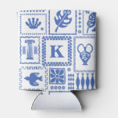 モノグラムモダンブルー白抽象芸術パターン 缶クーラー (裏面)