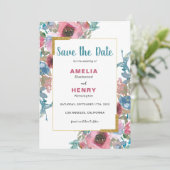 モノグラムモダンブルー&ピンクフローラ結婚ズ セーブザデート (スタンド正面)